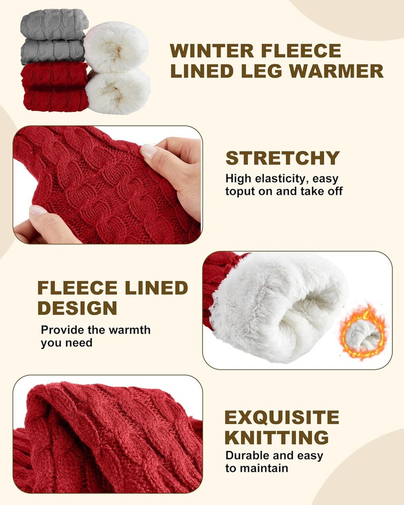 Chicingyou 3 Pairs Winter Fleece Lined Leg Warmers for Kids Girls Knitted Long Leg Warmers Cute Boot Socks for Xmas Gift - Image 3